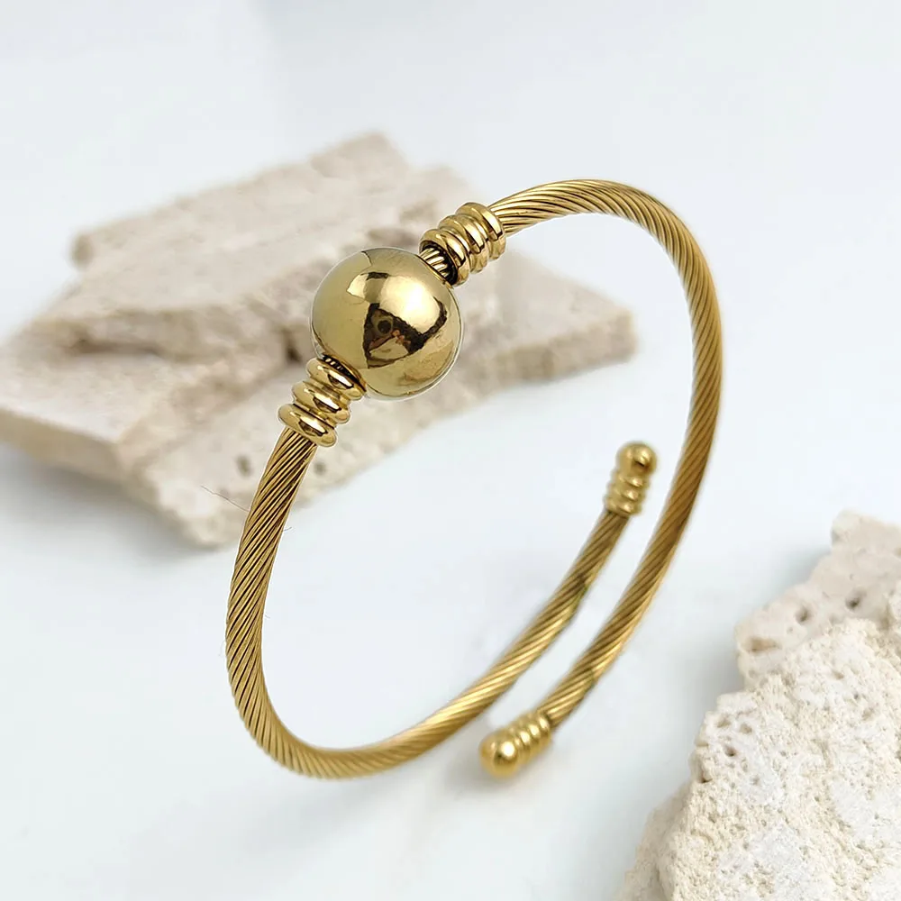 

New steel wire twisted spherical stainless steel gold plated 18K bracelet, high quality waterproof silver jewelry, couple gift