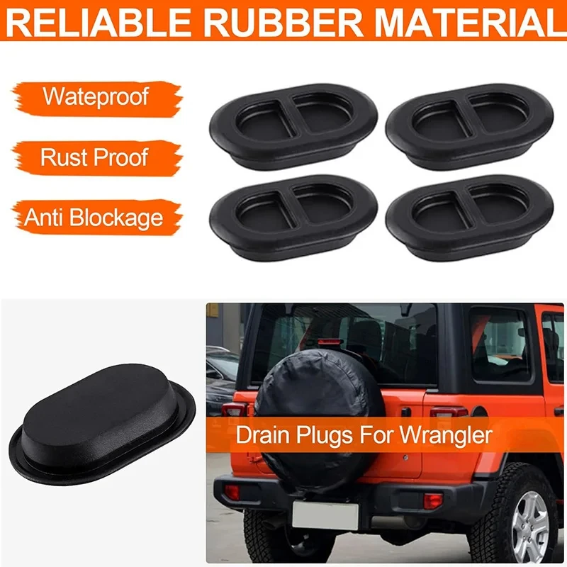 4/8Pcs Black Floor Pan Drain Plugs Car Cargo Tub Drain Holes Accessories Rubber Oval Plug For Jeep Wrangler 2014 2015 2016-2025