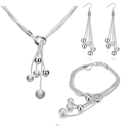 Wholesale Fine designer 925 Sterling Silver tassels beads Bracelets necklace earring Jewelry set Fashion Party wedding Gift