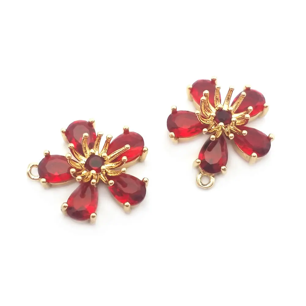 6PCS 14MM High Quality 18K Gold Color Brass and Glass Plum Flower Charms Pendants Jewelry Making Diy Findings Accessories