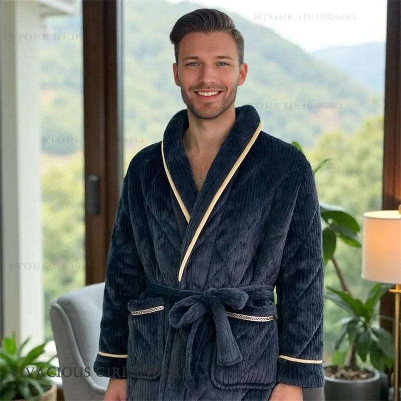 

Новая зимняя женская одежда для сна, домашняя одежда, домашняя одежда, свободный теплый пеньюар, ночная рубашка, утепленный фланелевой длинный халат для пар с хлопковой подкладкой