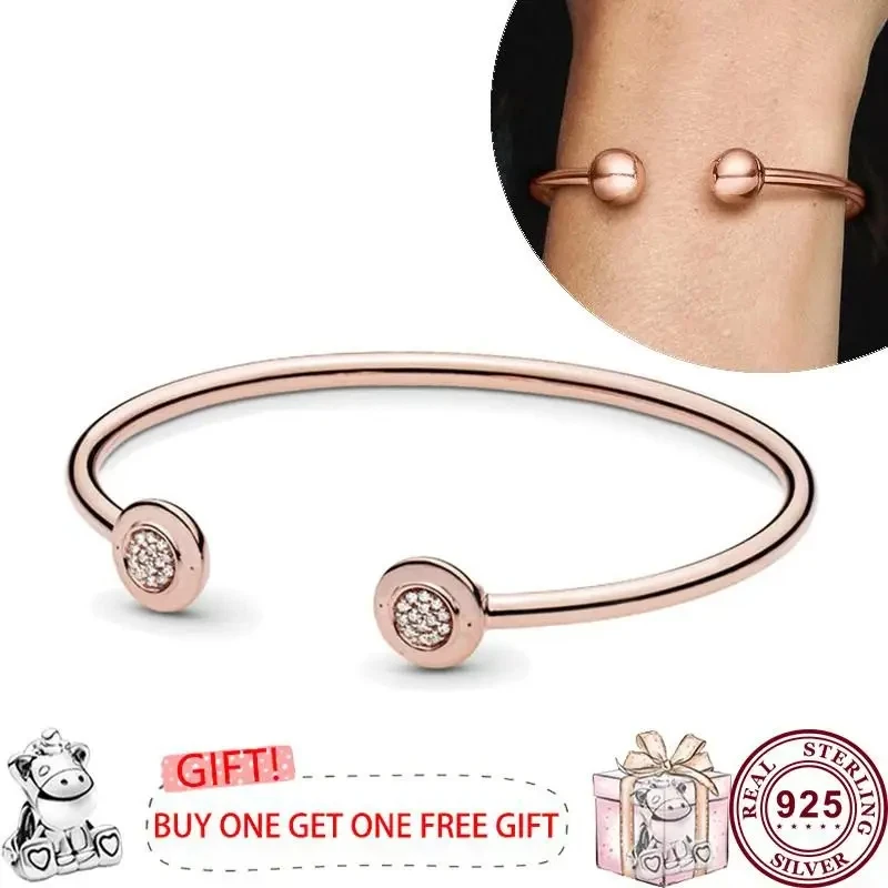 Hot Selling 925 Silver Classic Sparkling Star Moon Snake Women's Original Open Sign Bracelet Wedding DIY Charm Jewelry
