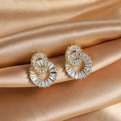 Trendy AAA Baguette Cubic Zirconia Clip on Earrings for Women Fashion Circle Without Piercing Earrings Bridal Wedding Accessorie
