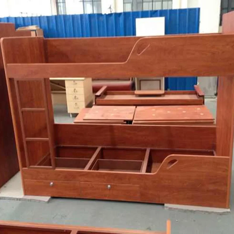 Double-layer wooden high and low bed, multi-layer plywood solid wood bed, double-layer certificate fireproof board solid wood