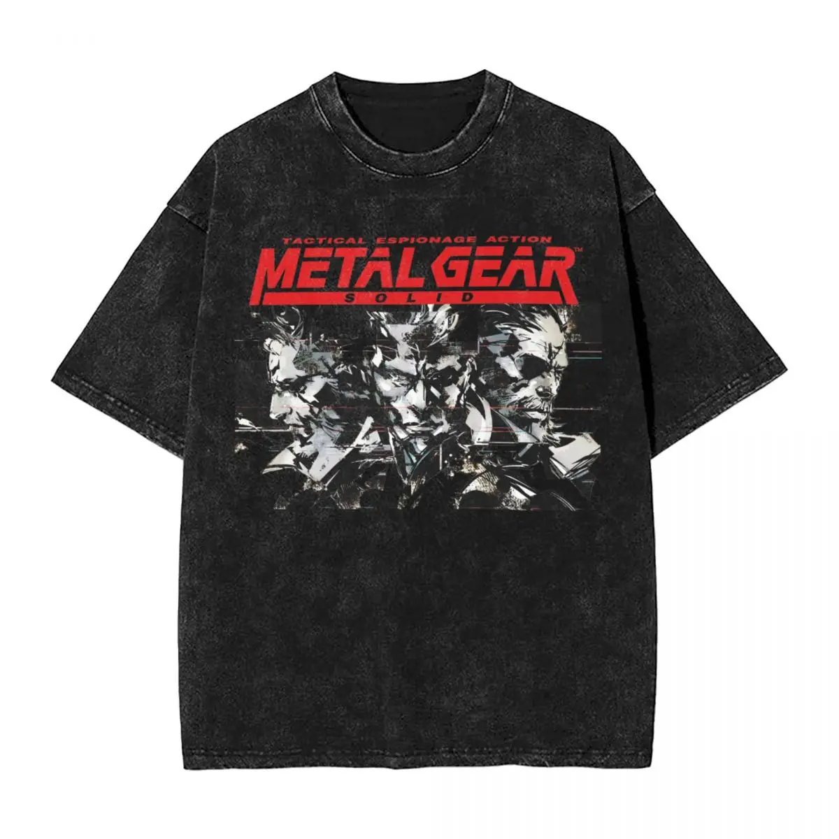 

MGS1 Solid Snake Game woman Men Washed T-Shirt Hot stamping Print Tees,Harajuku Cotton Tshirt Men's Summer Short Sleeve Tees