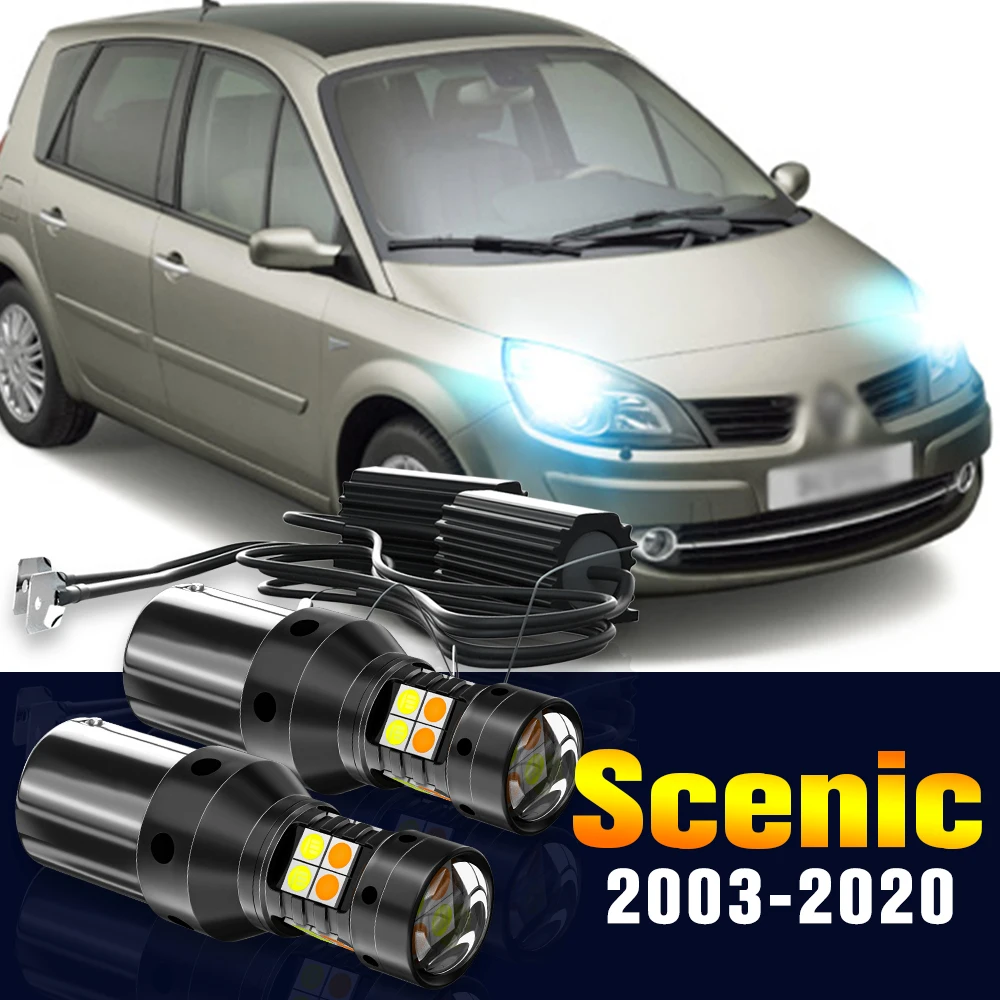 2pcs LED Dual Mode Turn Signal+Daytime Running Light DRL Lamp For Renault Scenic 2 3 4 2003-2020 2008 2009 2010 2015 Accessories