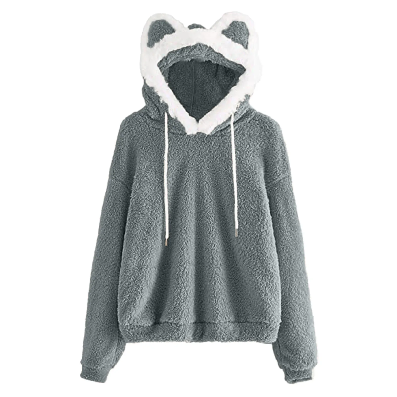 Women's Pullover Fleece Fuzzy Sweatshirt Cute Ear Long Sleeve Causal Hoodie Top Pullovers Female Sweatshirt Hoodies