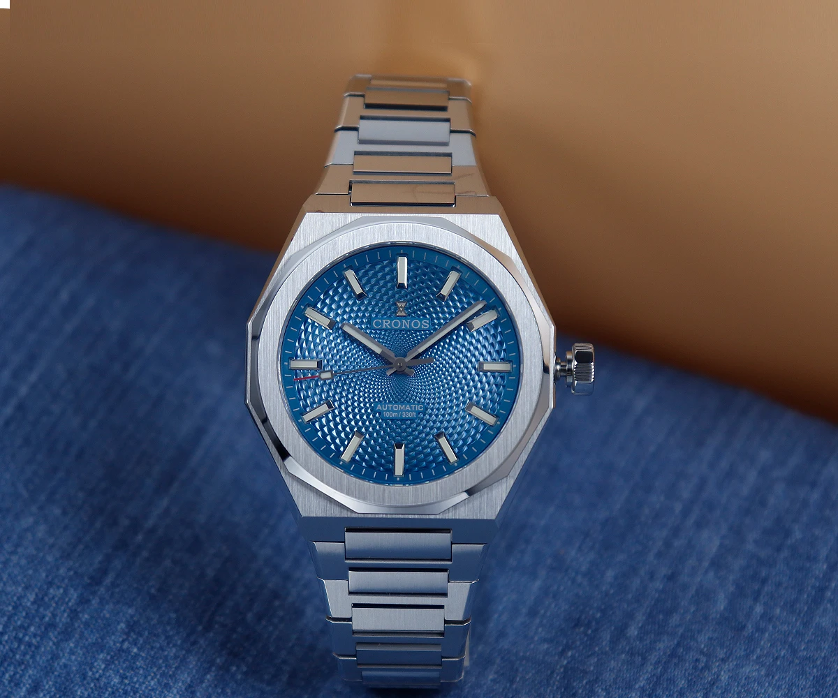 

Cronos L6028 V3 39 мм дайверские часы с ромбическим перляжным циферблатом Miyota 90S5, прозрачная задняя крышка, механические мужские часы с автоматическим механизмом