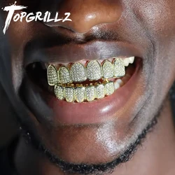 TOPGRILLZ Classic 6/6 Hip Hop/Punk Teeth Grillz Set Gold Silver Color Top & Bottom Grills Dental Mouth Caps Cosplay Party