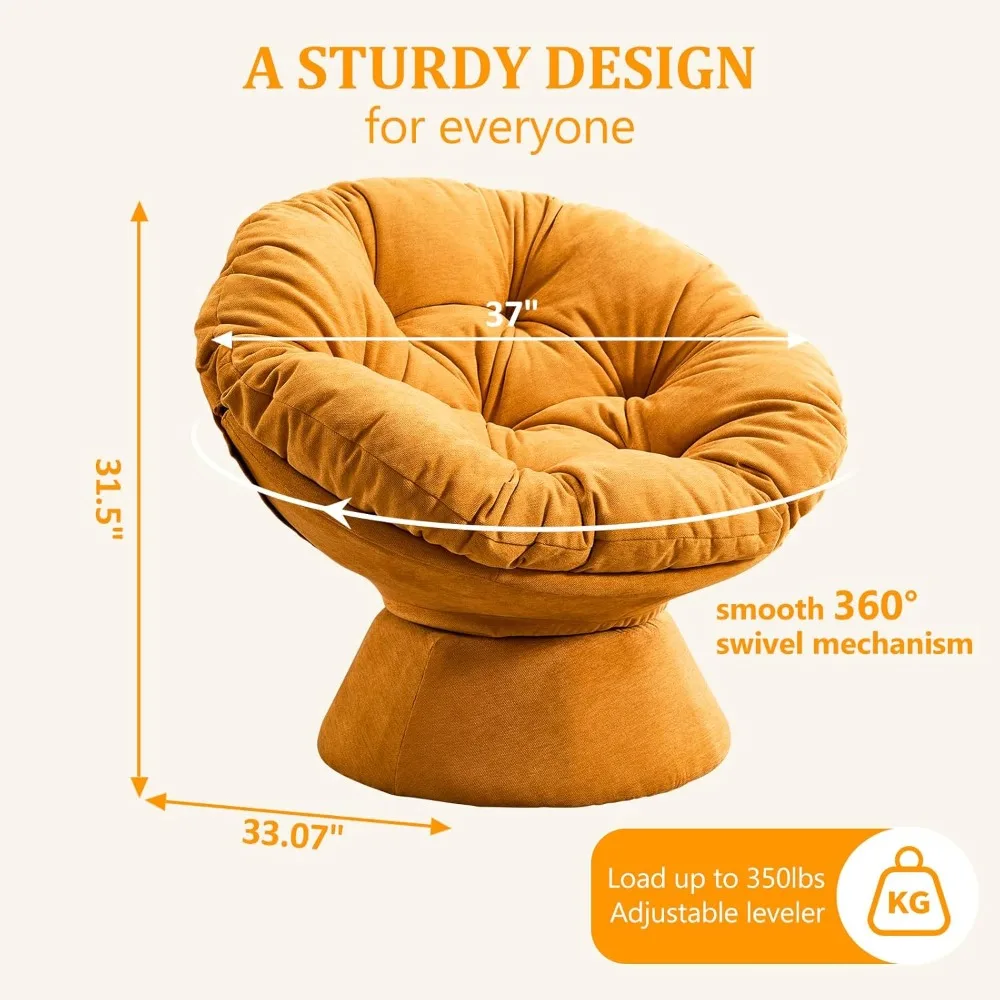 cadeira papasan com almofada e moldura, 360 °   cadeira giratória com detalhes, confortável reclinável de leitura redonda estofada em chenille com