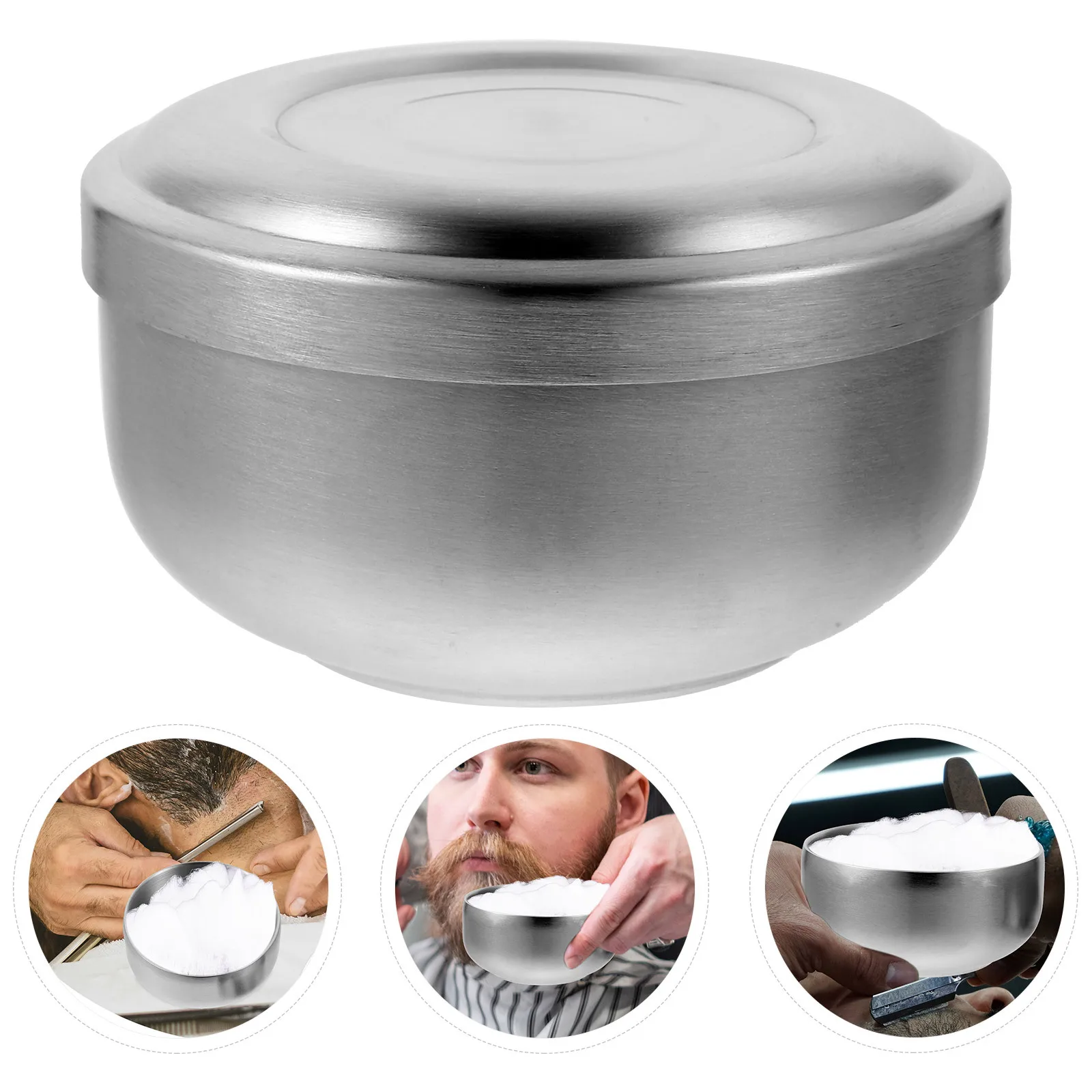 Tigela de creme com tampa para casa, barbeiro, salão de barbear, tigelas de barbear para homens, tigela de sabão prateada
