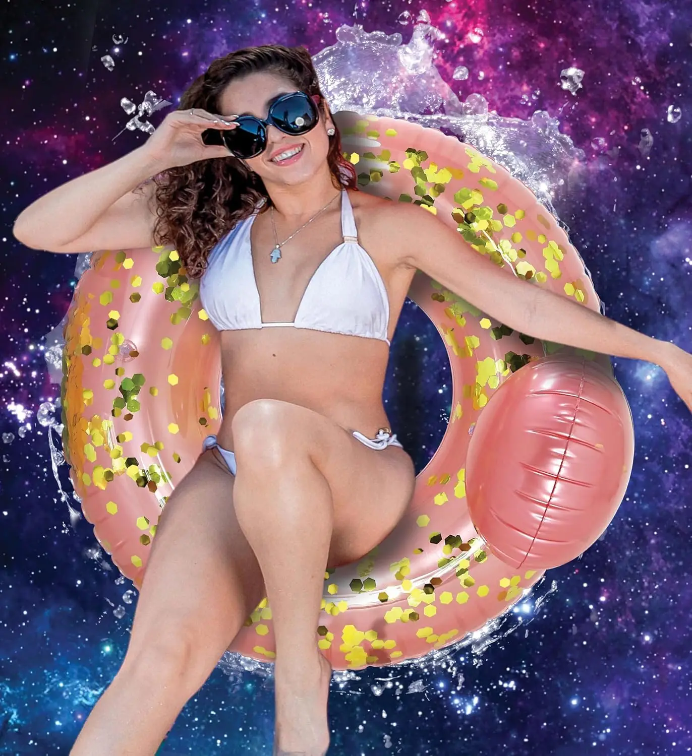 Inflatable Alien Pool Float Tube Heavy Duty ไวนิล UV Confetti สระว่ายน้ํา Alien Floatie Cool Pool Float แหวนว่ายน้ํา Pool Inflat