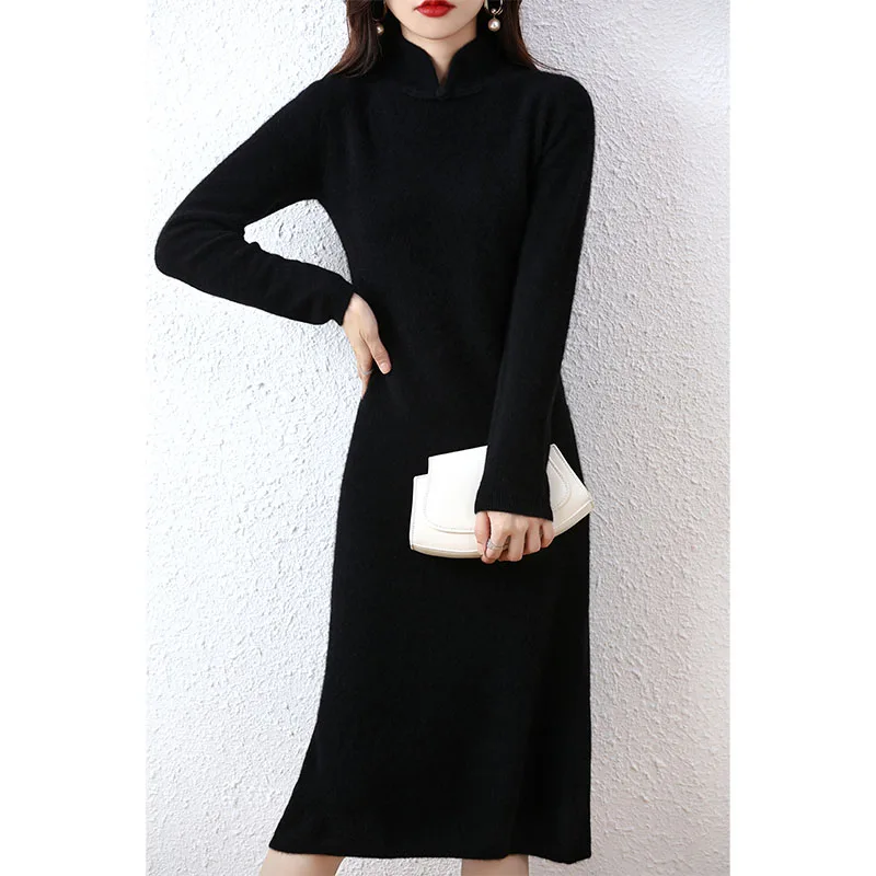 Cashmere Womens Sweater Knitted Dresses 100% Merino Wool Autumn Winter New Warm Elegant Long Dress Female Vintage Skirt Clothing