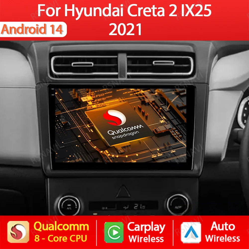 Android 14 Car Radio For Hyundai Creta 2 IX25 2020 - 2021 Multimedia Stereo Video Player Wireless Carplay Auto SWC QLED 4G WIFI