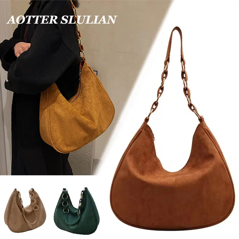 Winter Suede Matte Shoulder Tote Bags Women Casual Hobo Bolsos Female Canvas Armpit Shopping Handbags Ladies Zipper Phone Pouch