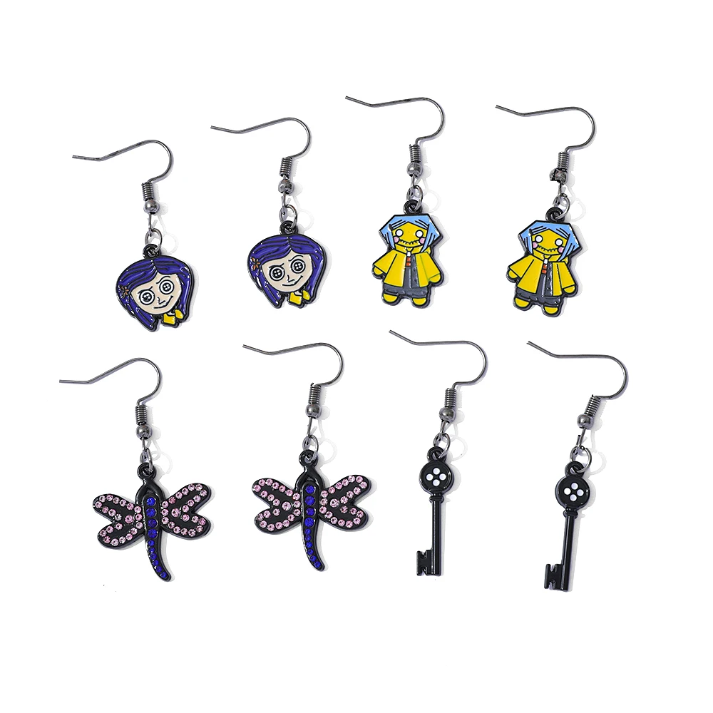 Boucles d'oreilles Coraline, dessin animé Disney, exquises et compactes, bijoux créatifs pour hommes et femmes, adaptés comme cadeau pour les fans