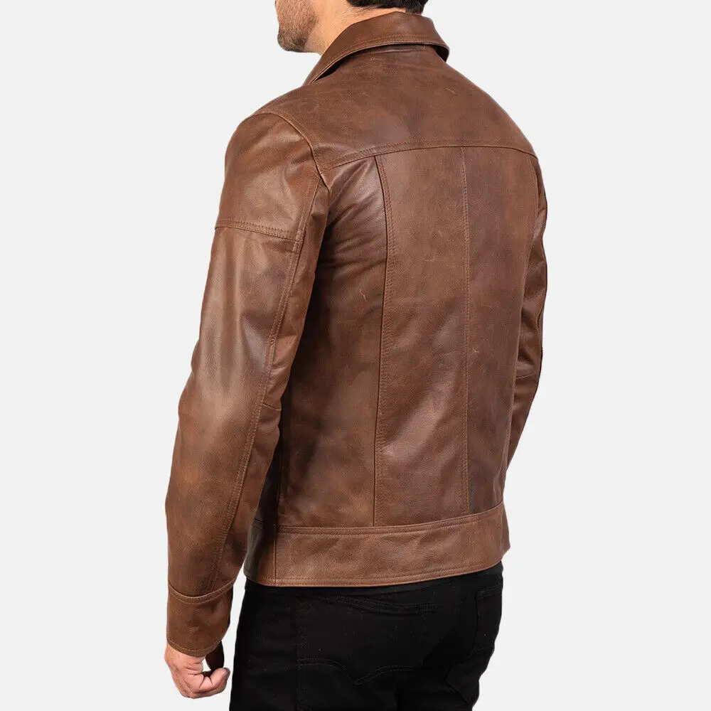 Blouson de moto en cuir véritable pour homme, Vintage, nouveau