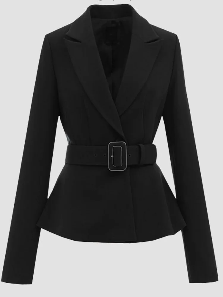 New Women Fashion Temperament Blazer Belt Waist Middle Elegant Commuter Professional Office Elegant Chic Blazer Clothing