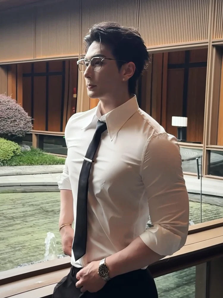 

Белая неаполитанская рубашка с длинным рукавом для мужчин, модель M, DK, с эффектом охлаждения, стандартный крой, с пуговицами