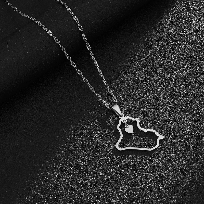 Mode Republik Irak Karte Anhänger Halskette Edelstahl Männer Frauen Herz Kreuz Karten Schmuck Geschenk – Detail 13