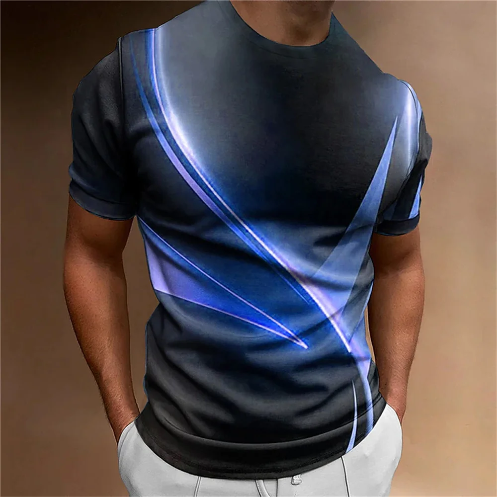 Men\'s T Shirt Curved Radiance Graphic 3D Printed T-shirts Casual Loose Short Sleeve Tees Oversized Men Clothing Tops Outdoor New