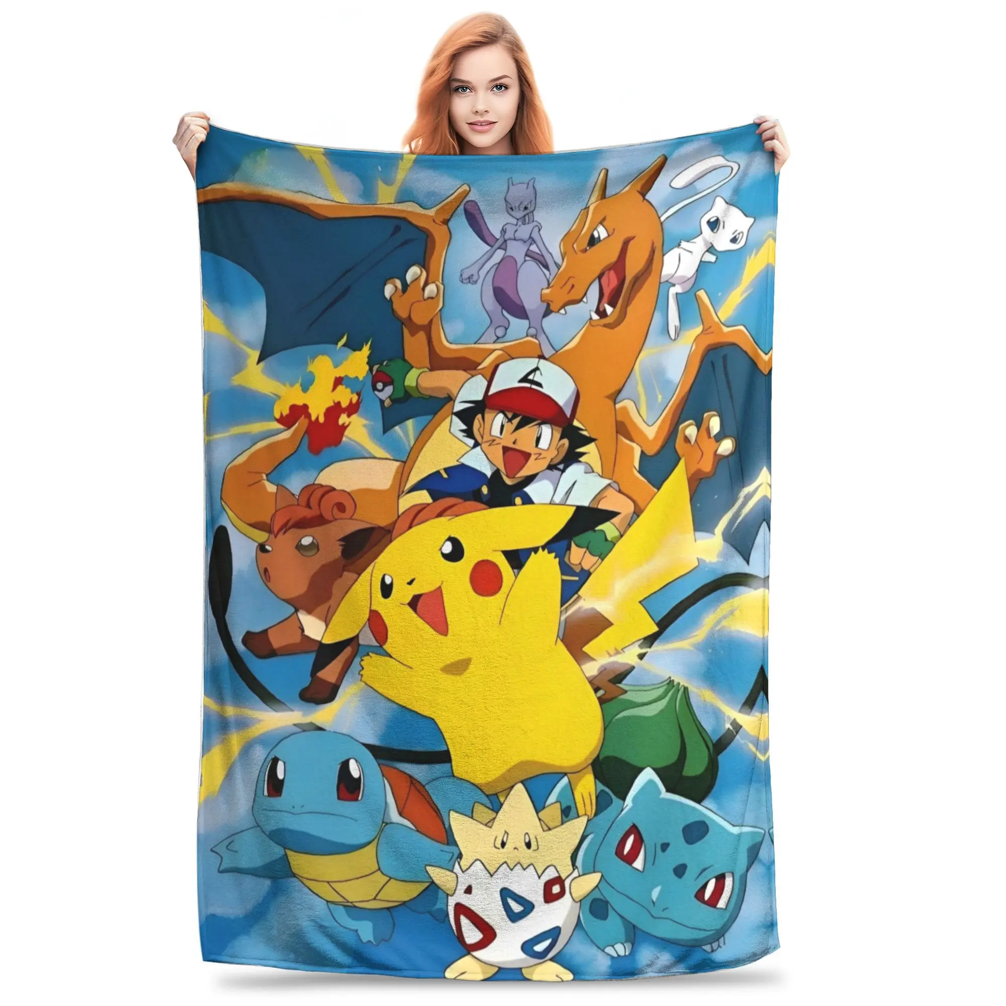 

Cute Cartoon Manga Pokemoned Blanket Plush Throw Blankets Bedding Couch Personalised Ultra-Soft Warm Bedsprea,
