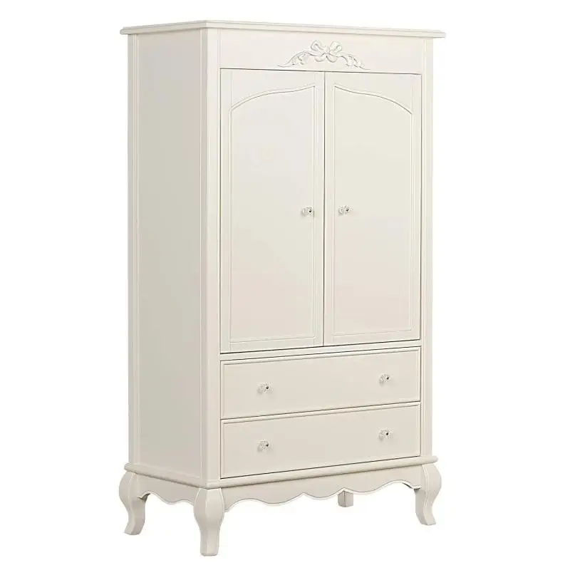 

American solid wood wardrobe modern simple solid wood carving flower bow children's bedroom storage double door wardrobe