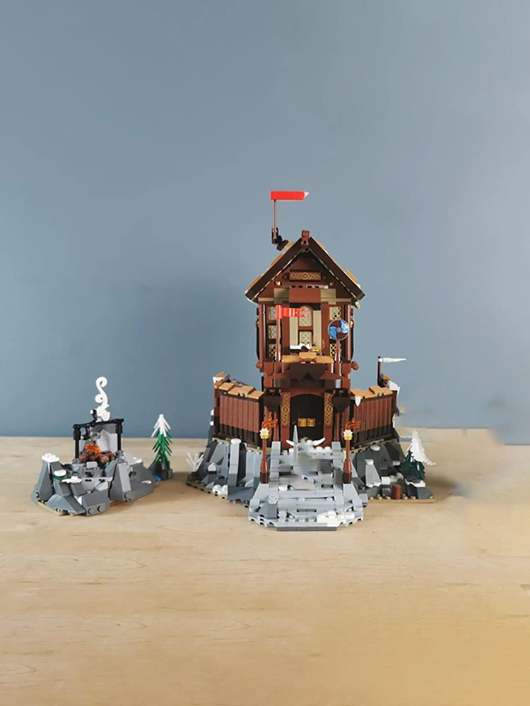 1733 peças moc arquitetura medieval castelo fortaleza viking modelo montagem blocos de construção brinquedo presente de aniversário das crianças