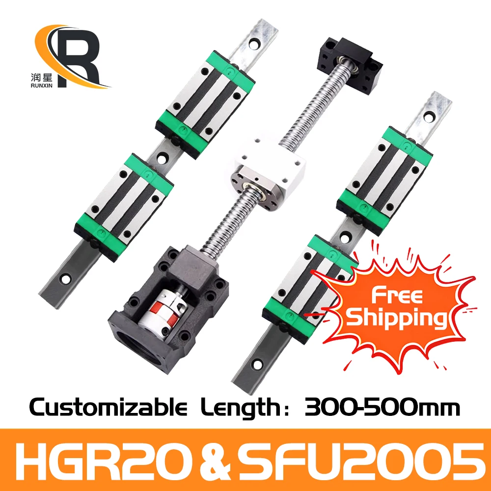 

RXTNC Ball Screw Kit SFU2005+HGR20 linear guide Kit with 4pcs HGH20CA HGW20CC Slider Blocks L300-500mm+HM15-57 For CNC Part