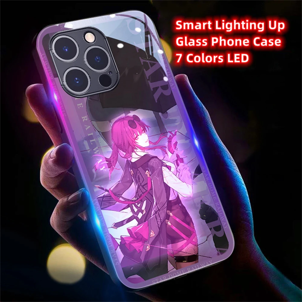 

Honkai Pattern Luminous Glass LED Call Light Up Flash Phone Case For iPhone 15 14 13 12 11 Pro Max XR XS Plus 6 7 8 SE2020