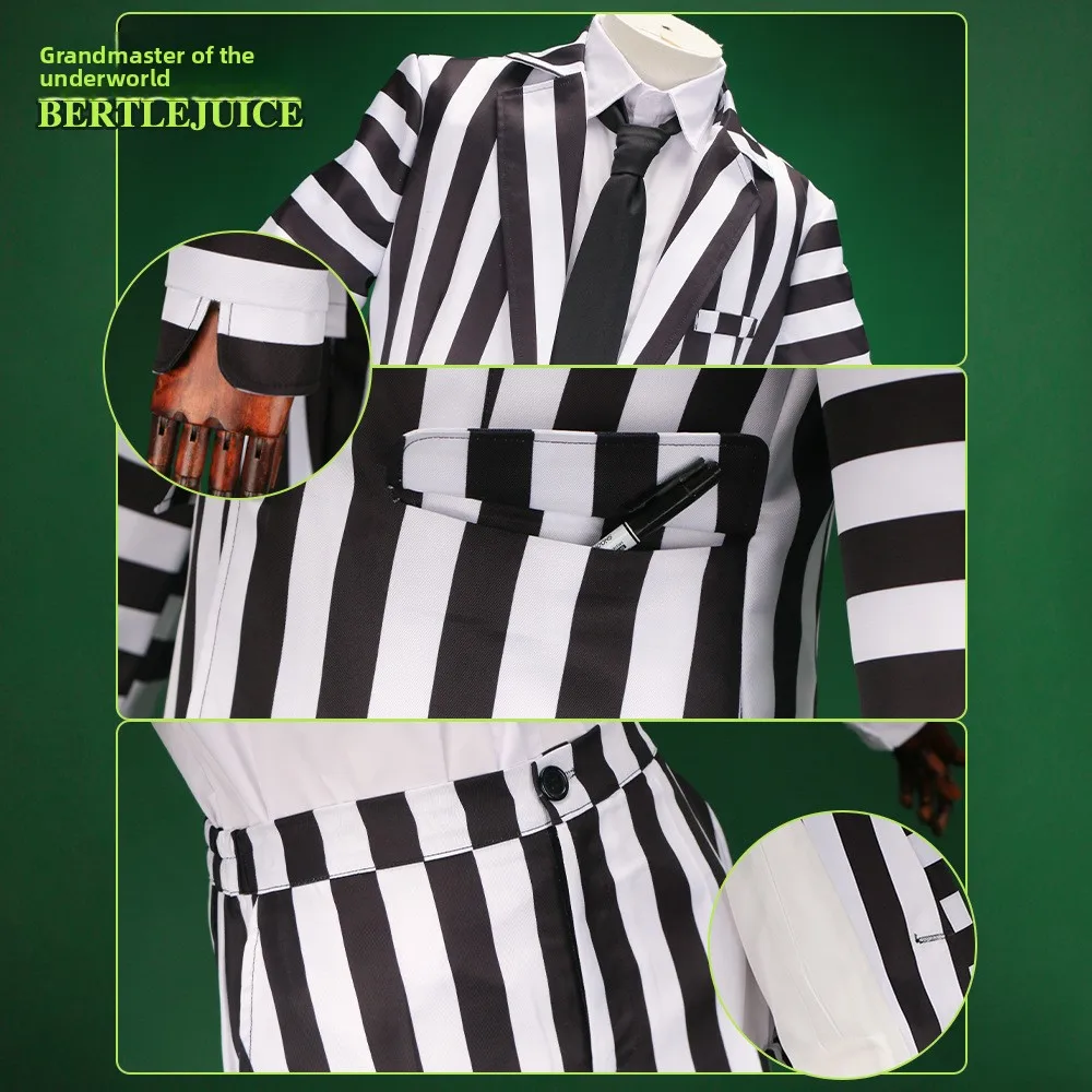 Halloween Cosplay Ghost Master Anzug Bla Weiße Streifen Herrenkostüm Par Bühnenaufführung Traditionelle chinesische ethnische Kleidung