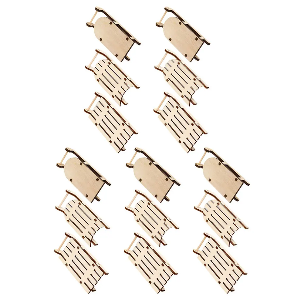 

15Pcs Mini Wood Sled Ornament Christmas Sleigh Craft Rustic Holiday Decor DIY Wooden Sleigh for Tabletop Home Office Decoration