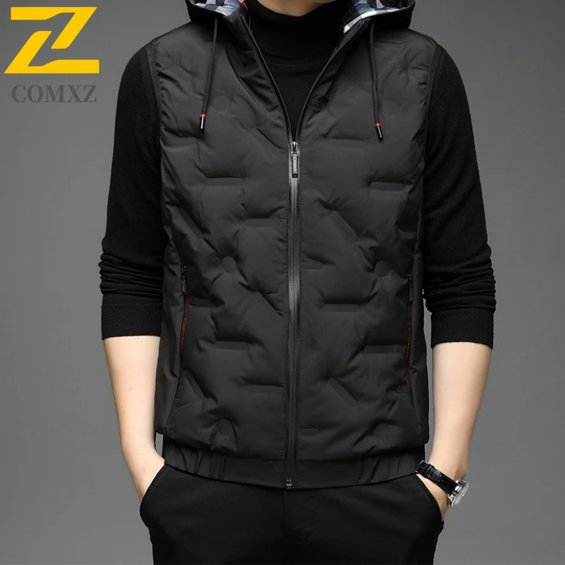 2025 New White Duck Down Vest Mens Winter Light Luxury Thick Windproof Down Jacket Casual Ski Cold-proof Puffer Sleeveless Parka