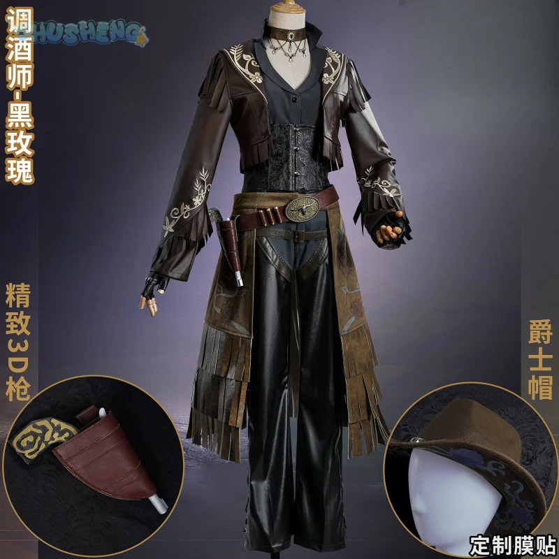 Identity V Barmaid Demi Bourbon Costume Cosplay Cappello oggetti di scena guanti cintura adesivi tatuaggio uniforme di Halloween di alta qualità alla moda