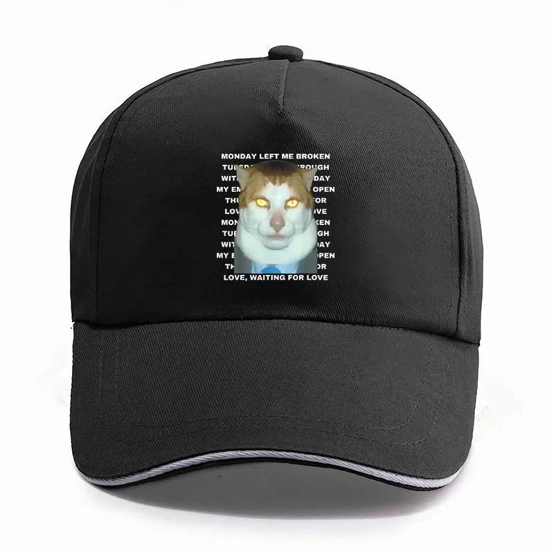 Monday Left Me Broken Cat Baseball Cap Funny Cats Meme Jokes Hats Casual Unisex Y2k Caps