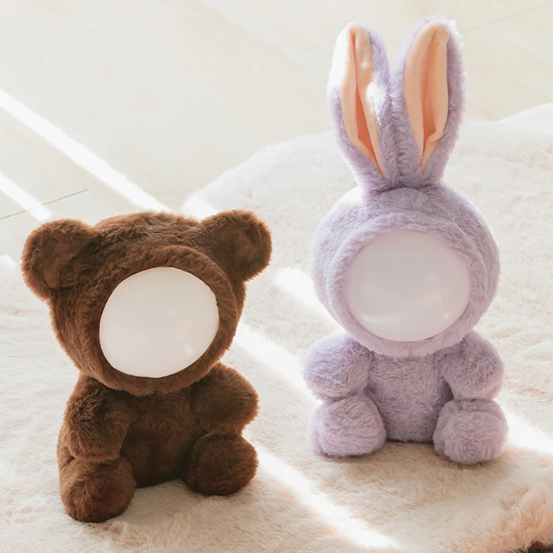 

LED Night Light Cartoon Rabbit Bear Plush Toy USB Rechargeable Bluetooth Speaker Lamps for Children Bedroom Decoration Home Gift