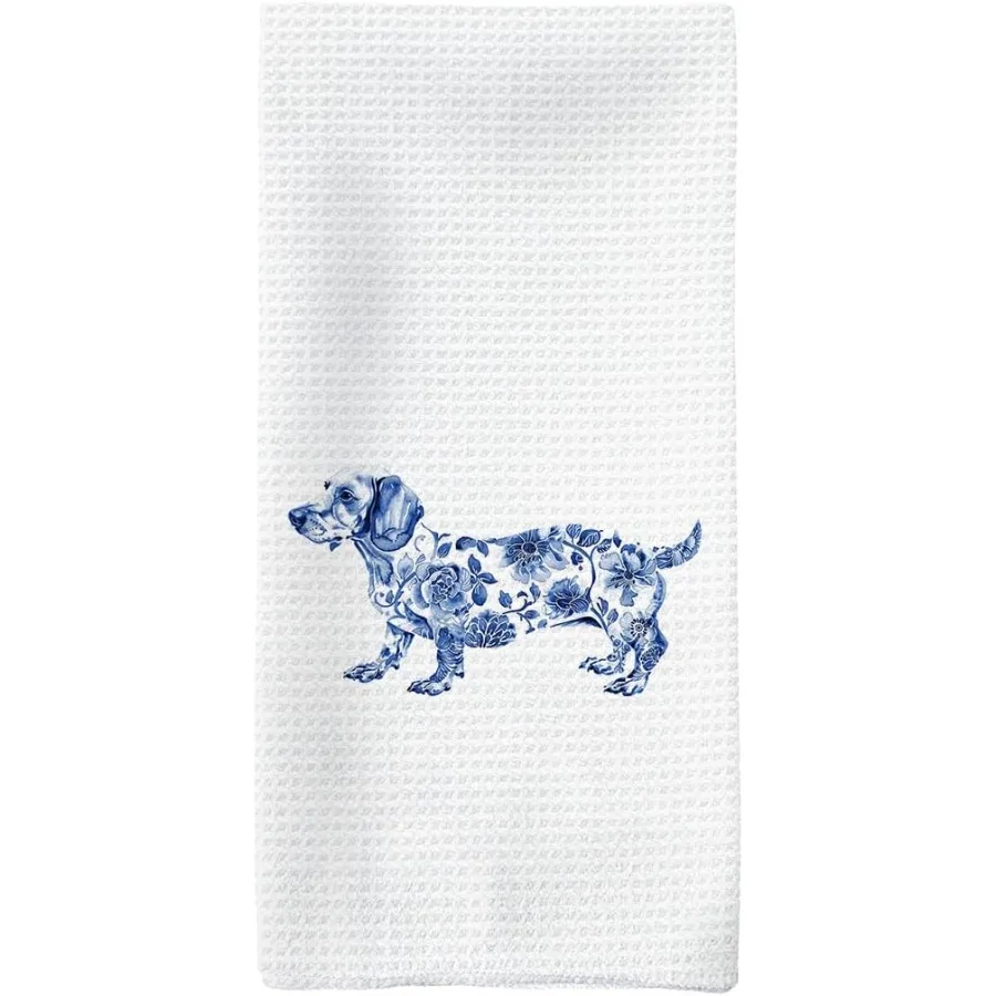 

Сине-белые фарфоровые кухонные полотенца для собак, декор в стиле шинуазри, подарки для таксы, полотенце для собак, подарки для таксы для любителей собак, владельцев