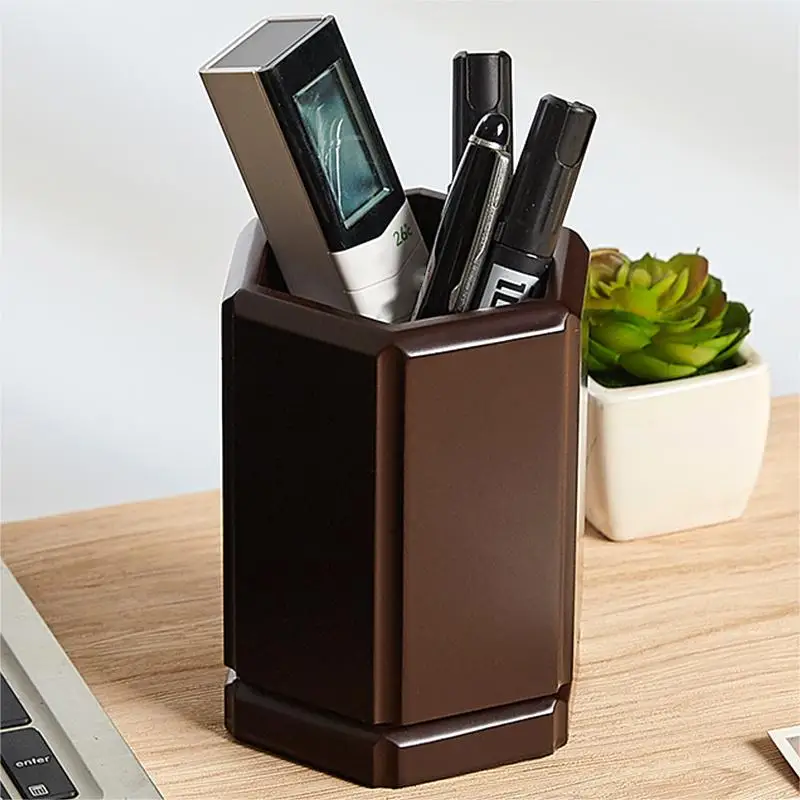 Wooden Rotatable Pen Holder Study Room Large Capacity Creative Storage Stationery Office Desktop Brush Holder