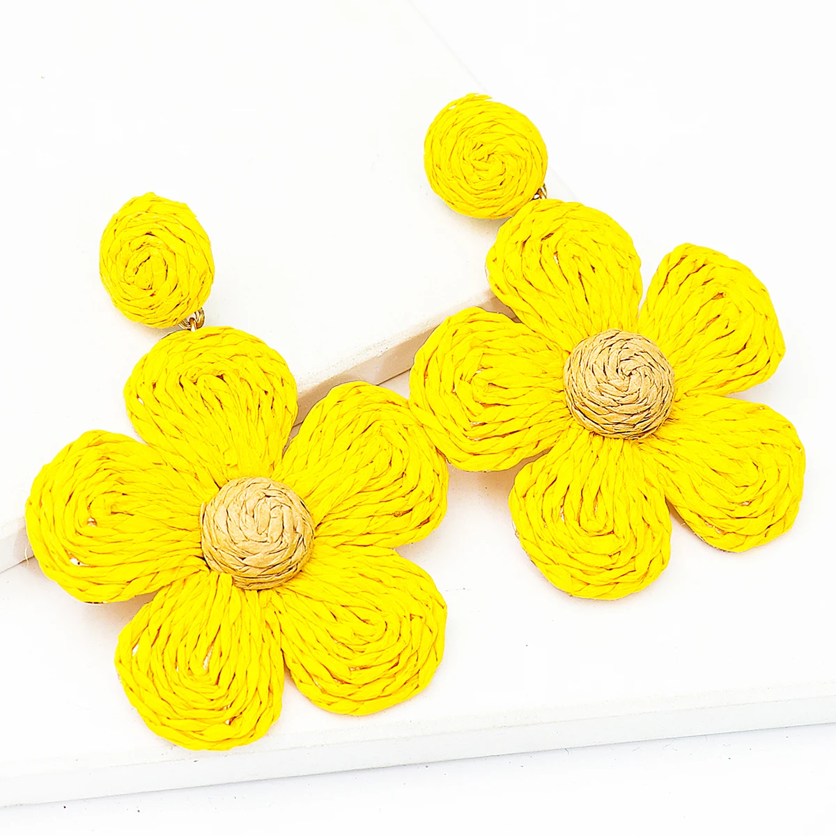 Fashion Handmade Rattan Sunflower Drop Earrings Boho Raffia Women's Earrings Charm Jewelry Wholesale 2022 Summer Pendants