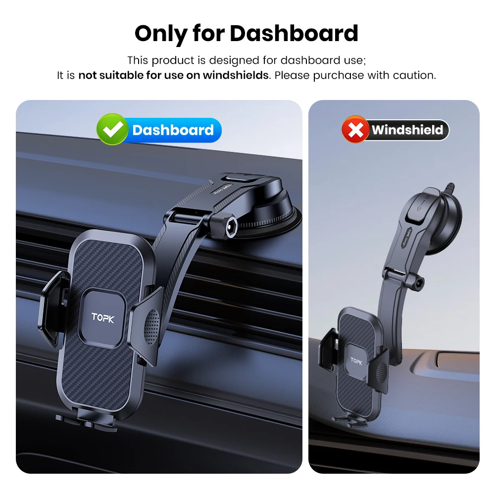 TOPK Universal Car Mount Phone Holder with Suction Cup Base Dashboard Car Cell Phone Stand For iPhone Samsung Google Huawei