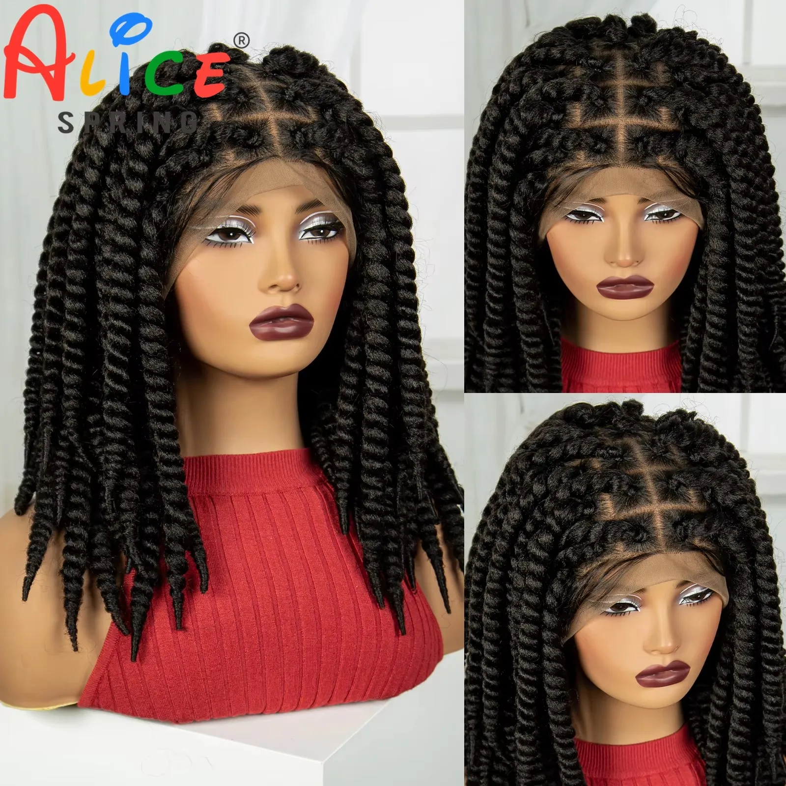 16Inch Synthetic Knotless Box Twist Braided Wig Full Lace Braided Lace Wig for Women Natural Lace Front Braid Wig with Baby Hair