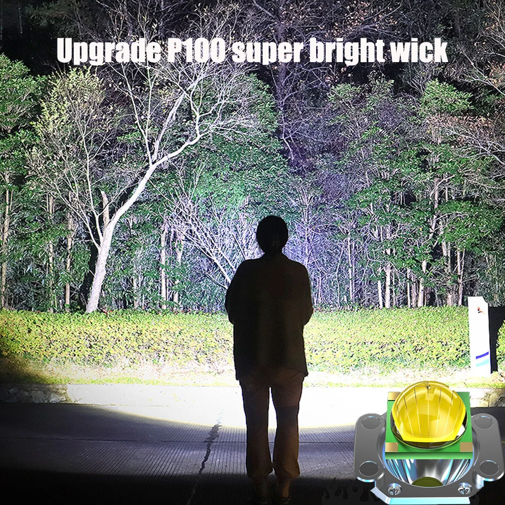 High Power LED Flashlight With Hammer Self Defense Rechargeable C Type Torch Light Lantern Power Bank For Camping Fishing