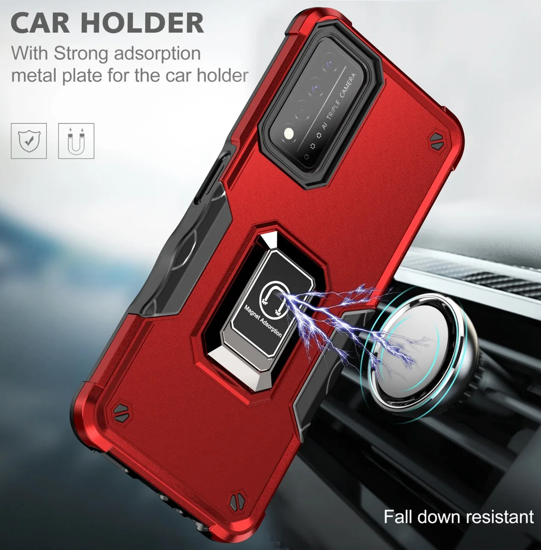 Revvl V+ 5G Phone Cover, Metal Ring Magnetic Kickstand Shockproof Heavy Duty Case for T-Mobile Revvl V+ 5G Cases