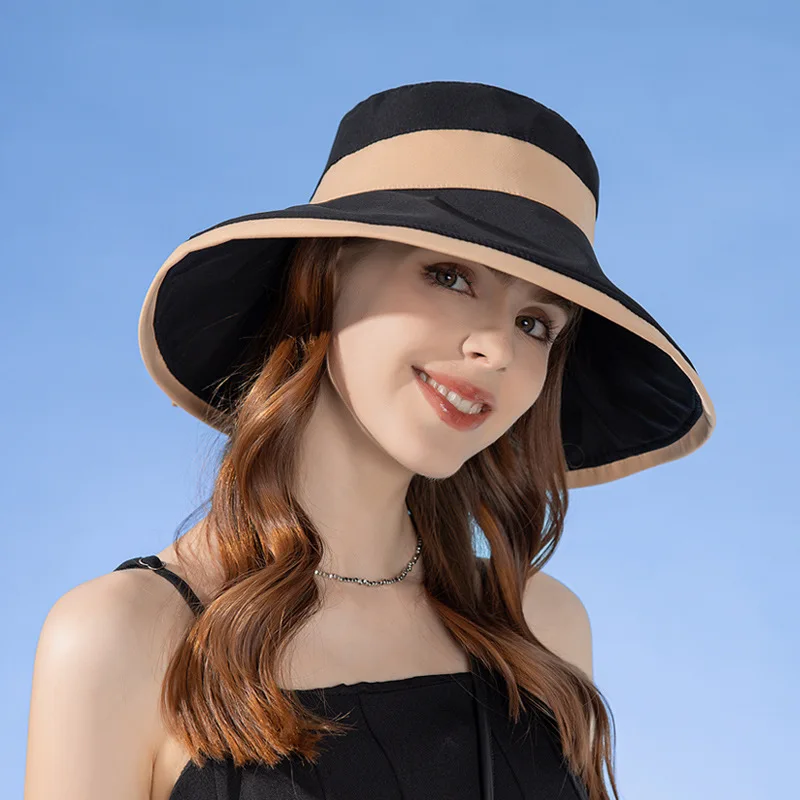 Panama Women\'s Fisherman Sun Pot Hat Sunscreen Beach Summer Hat Big Brim Fashion Bow Outdoor Cap H41