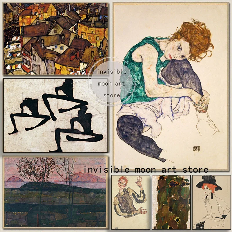 Expressionist Painter Egon Schiele Artworks Yellow City,human Body Art Poster Canvas Painting Wall Print Picture Room Home Decor