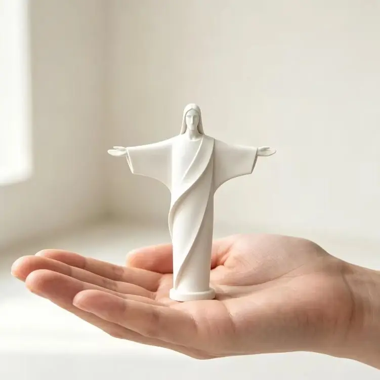 Minimalistische Weiße Jesus Christus Figur 3D-Druck Harz-Statue Auto-Armaturenbrett Schreibtisch Religiöse Deko-Ornament
