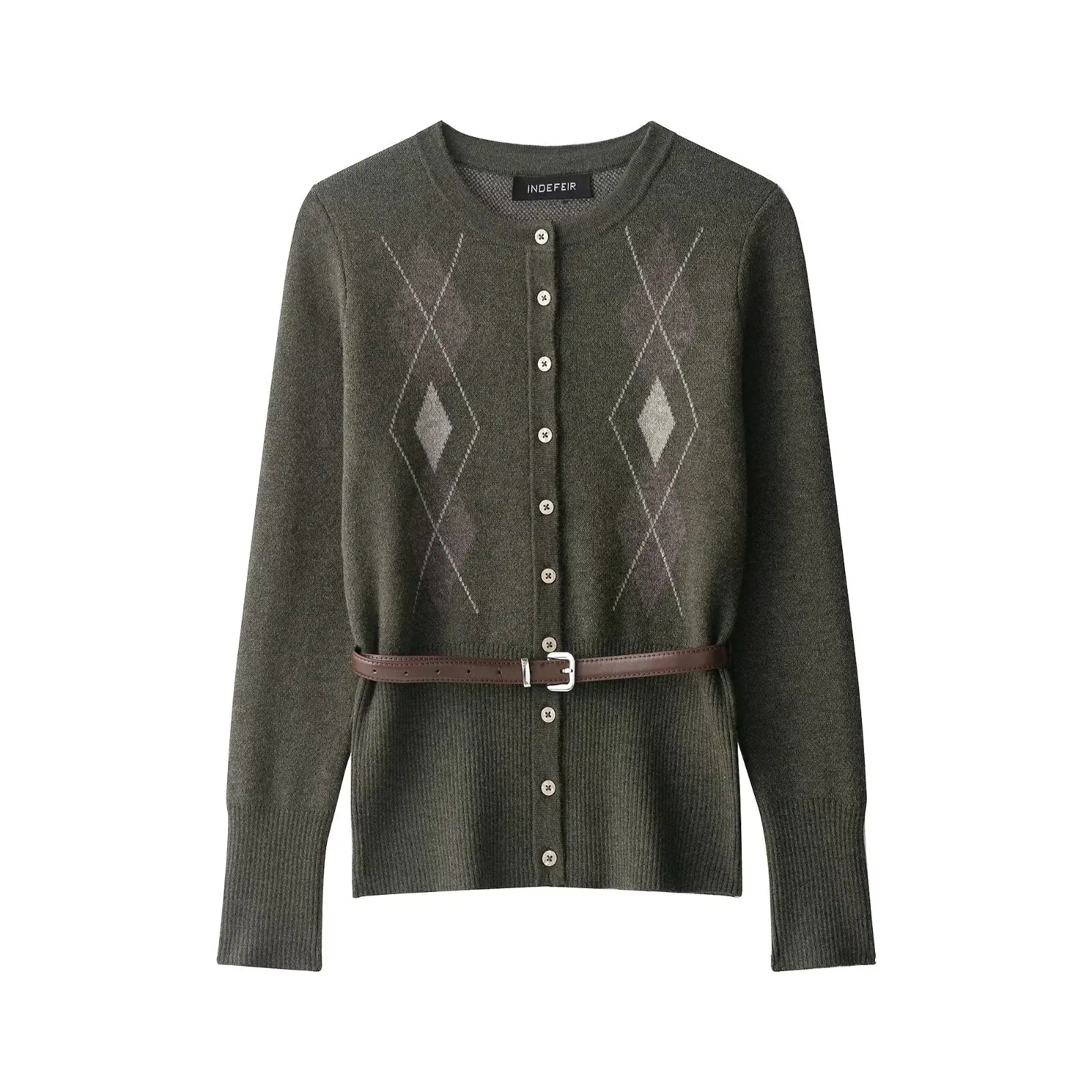 다이아몬드 패턴 니트 스웨터 플러피 소프트 니트 라운드 넥 탑 스타일리시 슬림핏 리브드 미디 스커트 투피스 스커트 세트