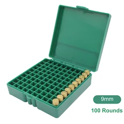 100 Rounds Tactical Ammo Storage Box for 9mm Rifle Pistol Ammunition Bullets Case Holder Flip-Top Hinge-Top Design