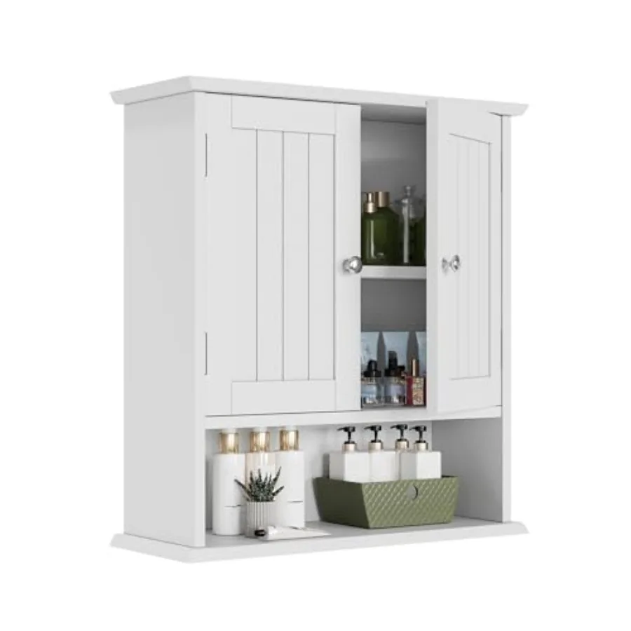 

White Wall Mounted Bathroom Cabinet with 2 Doors and Adjustable Shelves for Small Bathroom Laundry Room or Kitchen Over Toilet