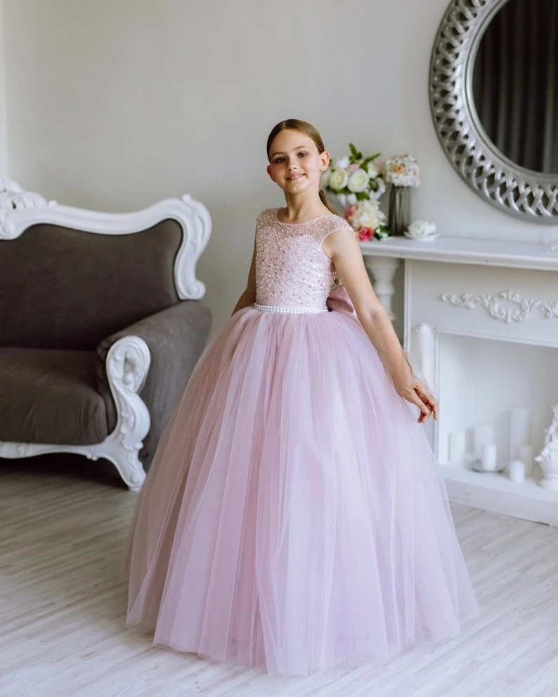 فستان فتاة الزهور المتلألئة، فستان أطفال وردي، فستان زفاف للفتيات #2